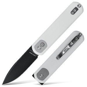 Vosteed Corgi Small EDC Pocket Knife - 2.99" 14C28N Black Stonewash Blade - Patented Trek Lock, White G10 Handle for Camping, Fishing - A0708