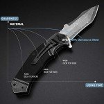 GVDV Damascus Steel Pocket Knife with G10 Handle, Handmade Folding Knife with Leather Sheath for Camping Survival, Knives for Men Dad Husband (Black)