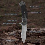 GVDV Damascus Steel Pocket Knife with G10 Handle, Handmade Folding Knife with Leather Sheath for Camping Survival, Knives for Men Dad Husband (Black)