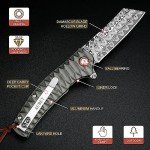 AUBEY Damascus Pocket Knife with Aluminum Handle, 3.14" Damascus Steel Folding Knife, Hollow Grind Blade, EDC Camping Knife for Men Women Gift