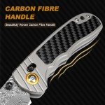 Zingbee Damascus Pocket Knife for Men Women, 3.15" Damascus Steel Blade Pocket Knives & Folding Knives with Carbon Fiber Overlay Handle