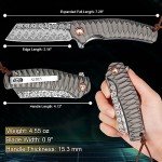 AUBEY Damascus Pocket Knife with Aluminum Handle, 3.14" Damascus Steel Folding Knife, Hollow Grind Blade, EDC Camping Knife for Men Women Gift