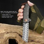AUBEY Damascus Pocket Knife with Aluminum Handle, 3.14" Damascus Steel Folding Knife, Hollow Grind Blade, EDC Camping Knife for Men Women Gift