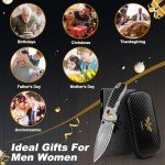 Zingbee Damascus Pocket Knife for Men Women, 3.15" Damascus Steel Blade Pocket Knives & Folding Knives with Carbon Fiber Overlay Handle
