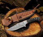 Handmade Skinning Damascus Steel Hunting Knife With Leather Sheath- Full Tang Cool Knives For Outdoor Camping- Best Outdoorsman Gift