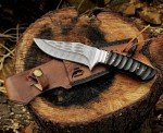 Handmade Skinning Damascus Steel Hunting Knife With Leather Sheath- Full Tang Cool Knives For Outdoor Camping- Best Outdoorsman Gift