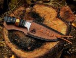 Handmade Skinning Damascus Steel Hunting Knife With Leather Sheath- Full Tang Cool Knives For Outdoor Camping- Best Outdoorsman Gift