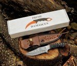 Handmade Skinning Damascus Steel Hunting Knife With Leather Sheath- Full Tang Cool Knives For Outdoor Camping- Best Outdoorsman Gift