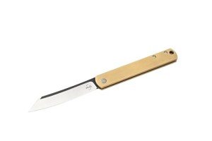 Boker Plus Zenshin 42 Brass - pocket knife with brass handle scales - classic Folding knife with 440C blade - with knife case