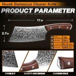 Huusk Meat Cleaver Knife Japanese Kitchen Knife 6.4 Inch, Hand Forged Butcher Knife for Meat Cutting, Vegetable Chopping Knife High Carbon Steel Damascus Pattern Chef Knife Cooking Gift for Men Women