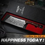 Huusk Meat Cleaver Knife Japanese Kitchen Knife 6.4 Inch, Hand Forged Butcher Knife for Meat Cutting, Vegetable Chopping Knife High Carbon Steel Damascus Pattern Chef Knife Cooking Gift for Men Women