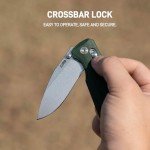 CJRB Maximal Folding Knife, 2.95" AR-RPM9 Steel Blade Green Micarta Handle Pocket Knife for Men Women, Crossbar Lock EDC Knife for Camping Hiking, Designed by David C. Andersen(J1954 Green)