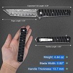 AUBEY Damascus Pocket Knife with Clip, Tanto Blade Damascus Steel Folding Knives for Men Tactical, Aluminum Handle with Glass Breaker for EDC Camping Gift