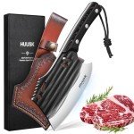 Huusk Butcher Knife for Meat Cutting, Japanese Meat Cleaver Knife with Sheath, Hand Forged Chopping Knife with Full Tang Handle, Heavy Duty Bone Cleaver Knife for Cooking Camping, Gifts Idea Men