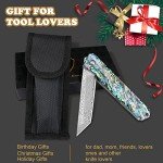 AUBEY Damascus Pocket Knife with Clip, Sharp Tanto Blade with VG10 Core Folding Knife with Abalone Shell Handle and Glass Breaker, EDC Camping Knife for Gift Survival Collection