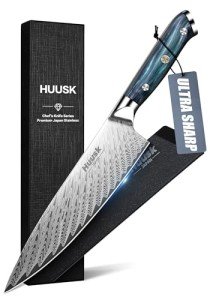 Huusk 8" Chef Knife, Stainless Japanese Kitchen Knife with Ergonomic Resin Handle & Sheath, Sharp Kitchen Knife Full Tang, Japanese High Carbon Steel Cooking Knife, Gift Box for Men Chef Christmas