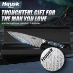 Huusk 8" Chef Knife, Stainless Japanese Kitchen Knife with Ergonomic Resin Handle & Sheath, Sharp Kitchen Knife Full Tang, Japanese High Carbon Steel Cooking Knife, Gift Box for Men Chef Christmas