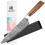 KEIZOKU 8 Inch Chef Knife Professional Japanese Damascus Steel Kitchen Knife with Rosewood Handle & Sheath