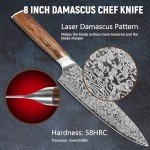 KEIZOKU 8 Inch Chef Knife Professional Japanese Damascus Steel Kitchen Knife with Rosewood Handle & Sheath