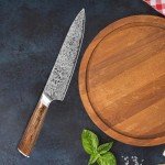 KEIZOKU 8 Inch Chef Knife Professional Japanese Damascus Steel Kitchen Knife with Rosewood Handle & Sheath