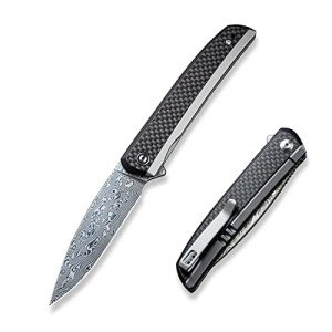 CIVIVI Savant Pocket Folding Knife 3.47-in Damascus Blade Stainless Steel Handle with G10 Twill Carbon Fiber Inlay Nested Frame Lock Knife EDC Knife C20063B-DS1