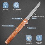 AUBEY Small Damascus Pocket Knife with Sheath, Sharp Tanto Blade Damascus Folding Knife for EDC, Wood Handle, Gift for Men Women