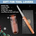 AUBEY Small Damascus Pocket Knife with Sheath, Sharp Tanto Blade Damascus Folding Knife for EDC, Wood Handle, Gift for Men Women