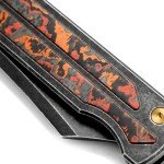 KATSU Camping Pocket Folding Japanese Knife, CPM S35VN Blade, Black Stonewashed Titanium Handle With Mars Valley Fat Carbon Fiber Inlay