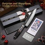 Japanese Chef Knife, 8 Inch Damascus Kitchen Knife with VG10 Steel Core, Professional Black Forged Kitchen Knives with Ergonomic Handle, Leather Sheath and Luxurious Gift Box, Cooking Gifts for Men