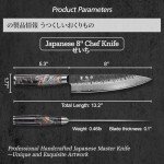 Japanese Chef Knife, 8 Inch Damascus Kitchen Knife with VG10 Steel Core, Professional Black Forged Kitchen Knives with Ergonomic Handle, Leather Sheath and Luxurious Gift Box, Cooking Gifts for Men