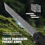 DRACHENADER Slim Damascus Pocket Knife for Men/Women, Tanto Knife Gentleman's Pocket Knives Small EDC Knife, Handmade 67 Layers VG10 core Damascus Blade, as Gift and Tool