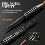 DRACHENADER Damascus Pocket Knife for Men, with Leather Sheath/Clip, 67-Layer Damascus Steel Pocket Knife Handmade Quick Release- Vg10 Steel Core Ebony Handle, Ideal Gift, Black
