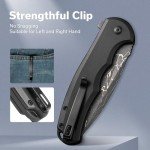 CIVIVI Button Lock Praxis Pocket Knife for EDC, Upgrade Folding Knife with Flipper 3.75" Damascus Blade plus Aluminum Handle, Cool Precious Gift for Men Women C18026E-DS1