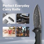 CIVIVI Button Lock Praxis Pocket Knife for EDC, Upgrade Folding Knife with Flipper 3.75" Damascus Blade plus Aluminum Handle, Cool Precious Gift for Men Women C18026E-DS1