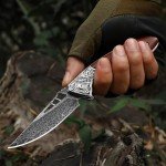 DRACHENADER Damascus Pocket Knife for Men with Clip and Leather Sheath, Handcrafted 67-Layer Damascus Steel Folding knife Gentleman's Knives Slim, Wood Handle