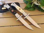 Russian Finka-NKVD KGB Folding Pocket Knife,3.74" Mirror Polished X12M Steel Blade,Aviation Aluminum Inlaid Resin Handle,Cowhide Sheath (Beige handle)