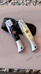 Russian Finka-NKVD KGB Folding Pocket Knife,3.74" Mirror Polished X12M Steel Blade,Aviation Aluminum Inlaid Resin Handle,Cowhide Sheath (Beige handle)