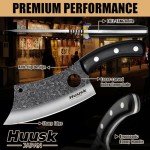 Huusk Knives Japan, Hand Forged Meat Cleaver Knife with Sheath, High Carbon Steel Kitchen Knife for Meat and Vegetables, Full Tang Butcher Knife for Camping, BBQ, Gift for Men Women