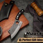Huusk Knives Japan, Hand Forged Meat Cleaver Knife with Sheath, High Carbon Steel Kitchen Knife for Meat and Vegetables, Full Tang Butcher Knife for Camping, BBQ, Gift for Men Women