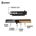Gerber Gear Quadrant Clip Folding Knife, EDC Plain Edge Flipper Knife with Pocket Clip, Gifts for Men, Stainless Steel Survival Pocket Knife, Bamboo