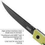 CRKT CEO Bamboo EDC Folding Pocket Knife: Low Profile Gentleman's Knife, Everyday Carry, Black Blade, IKBS Ball Bearing Pivot, Liner Lock, Green Reinforced Fiber Handle, Deep Carry Pocket Clip 7096YGK