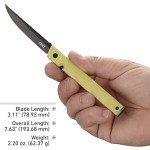 CRKT CEO Bamboo EDC Folding Pocket Knife: Low Profile Gentleman's Knife, Everyday Carry, Black Blade, IKBS Ball Bearing Pivot, Liner Lock, Green Reinforced Fiber Handle, Deep Carry Pocket Clip 7096YGK
