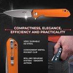 Firebird GANZO FH41S-OR Pocket Folding Knife D2 Steel Blade G10 Anti-Slip Handle with Clip Fishing Hunting Camping Outdoor Flipper EDC Pocket Knife Best Gift for Men and Women (Orange)