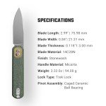 Vosteed Corgi Small Folding Knife, Flipper Knife with Clip for Men Women Gifts, Patented Trek Lock Pocket Knife 2.99" Sandvik 14C28N Blade, Micarta Handle for EDC