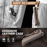 Ogival Pocket Knife for Men, 3.5 inch Folding Knife with Blackwood Handle and Leather Sheath, Edc Knife for Home and Outdoor