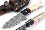 Tennessee Leather Best Merchants Knives Custom Handmade Hunting Knife Damascus Steel Survival Knife 8'' Overall Horn And Bone Handle With Sheath BM003 Horn And Bone