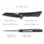 TRIVISA Pocket Folding Knife for Men, EDC Flipper Knife with Clip for 3.38" Reverse Tanto 14C28N Blade Micarta Handle, Ti Ring,Ideal Gift for Women, Monoceros-04B(PVD Blackwash)