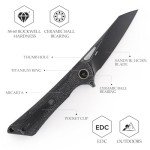 TRIVISA Pocket Folding Knife for Men, EDC Flipper Knife with Clip for 3.38" Reverse Tanto 14C28N Blade Micarta Handle, Ti Ring,Ideal Gift for Women, Monoceros-04B(PVD Blackwash)