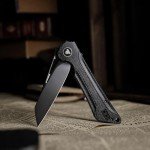 TRIVISA Pocket Folding Knife for Men, EDC Flipper Knife with Clip for 3.38" Reverse Tanto 14C28N Blade Micarta Handle, Ti Ring,Ideal Gift for Women, Monoceros-04B(PVD Blackwash)