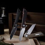 TRIVISA Pocket Folding Knife for Men, EDC Flipper Knife with Clip for 3.38" Reverse Tanto 14C28N Blade Micarta Handle, Ti Ring,Ideal Gift for Women, Monoceros-04B(PVD Blackwash)